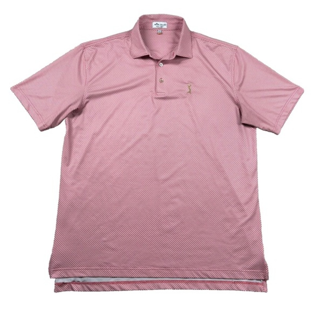 Peter Millar Shirt Mens L TPC Gold Man Summer Comfort Geometric Pink Coral